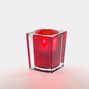 3-3/4&quot; RED AND CLEAR SQUARE LIQUID CANDLE HOLDER 6/CS