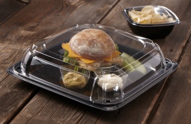 TRAY COMBO-BLACK SQUARE TRAY  10.7&quot; DOME LID 3&quot;H 25/CS