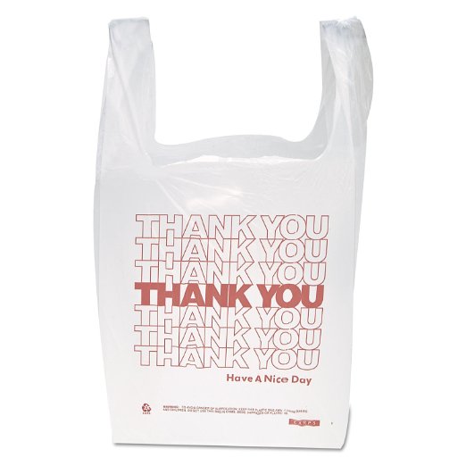 BAG T-SACK WHITE 12 MIC 
PLASTIC 11.5X6.5X21 THANK YOU 
PRINT 900/CS