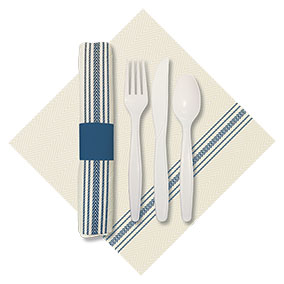 CATERWRAP PRE-ROLLED CUTLERY FASHNPOINT WHITE/BLUE