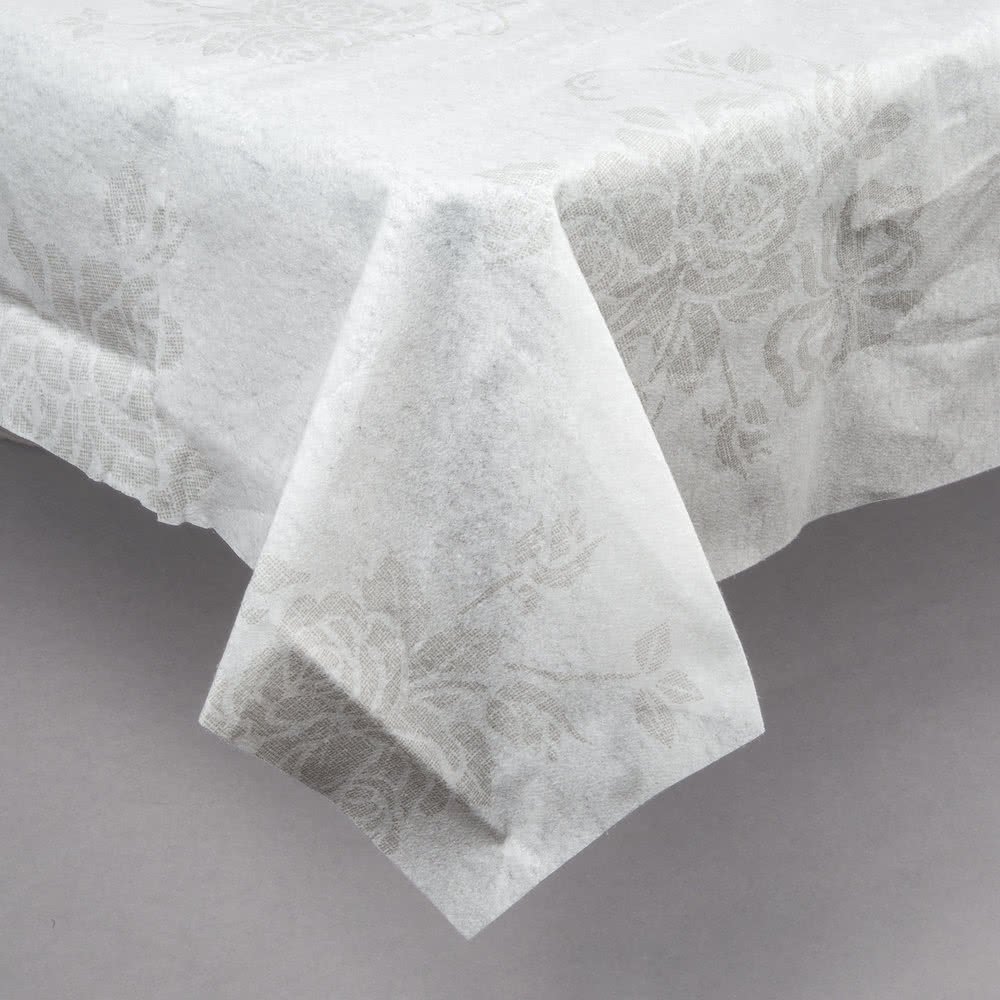 50x108&quot; LINEN LIKE WHITE / SILVER PATTERNED TABLE COVER