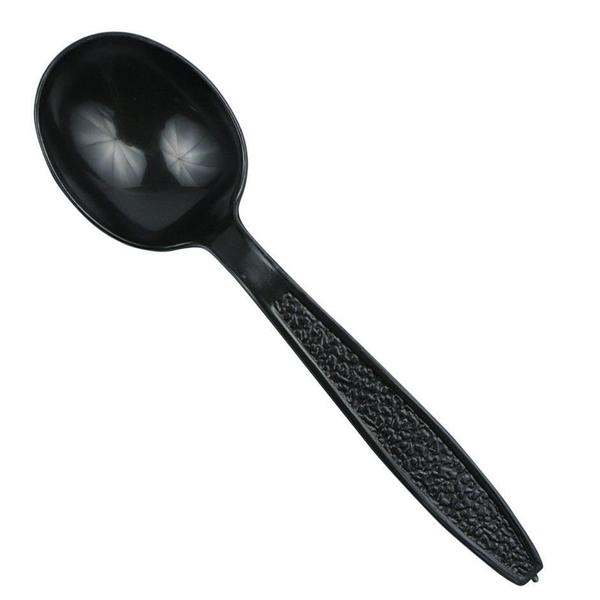 SOUP SPOON BLACK PS HEAVY WEIGHT UNWRAPPED PLASTIC