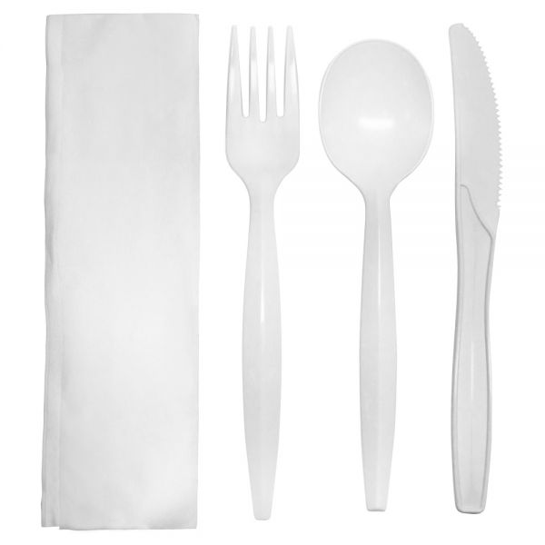 4PC CUTLERY KIT WHITE PP MED  WEIGHT, KNIFE, FORK,SOUPSPOON, 
