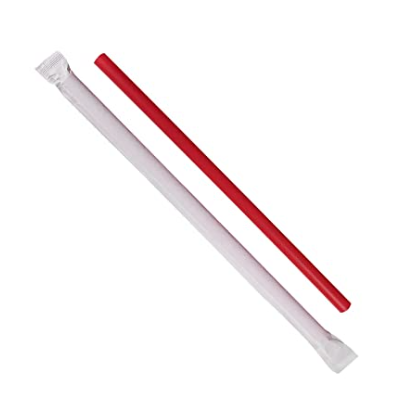 7.75&quot; GIANT WRAPPED RED  PLASTIC STRAW 7500/CS