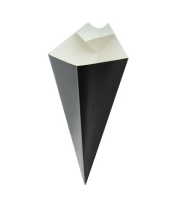 14OZ BLACK PAPER CONE  W/DIPPING SAUCE COMPARTMENT 