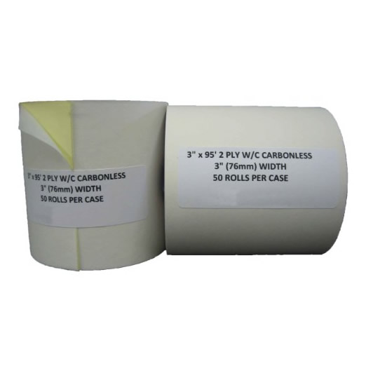 3&quot;x100&#39; 2PLY WHITE/ CANARY CARBONLESS 7/16&quot; REGISTER ROLL 