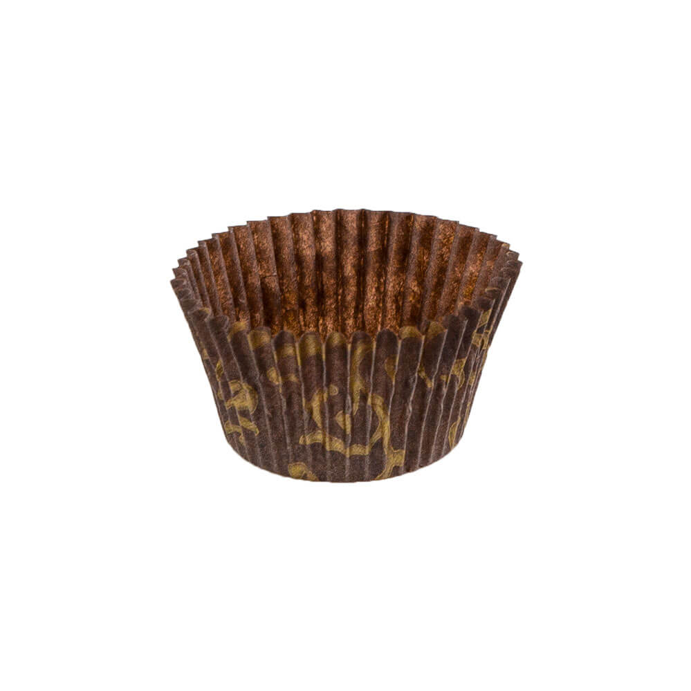 1-1/2&quot;x1-1/8&quot; ROUND BROWN WITH 
GOLD SCROLL BAKING CUP 
28,800/CS
