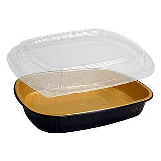 GOURMET TO GO LARGE 11x8 COMBO 
BLACK &amp; GOLD 72oz ALUMINUM
CONTAINER W/DOME LID 50/CS