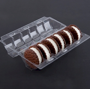 6 PACK SANDWICH 200/ CLAMSHELL
TRAY SIX ICE CREAM SANDWICHES
BURRY WAFERS COMPARTMENT
HINGED 