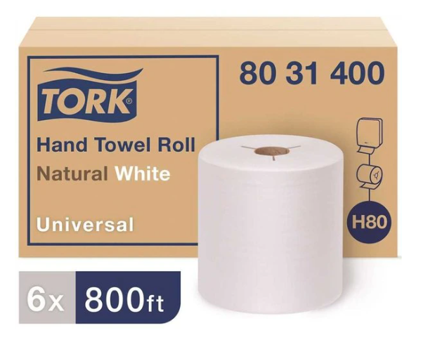 UNIVERSAL WHITE HAND TOWEL  ROLL 8/800 6/CS