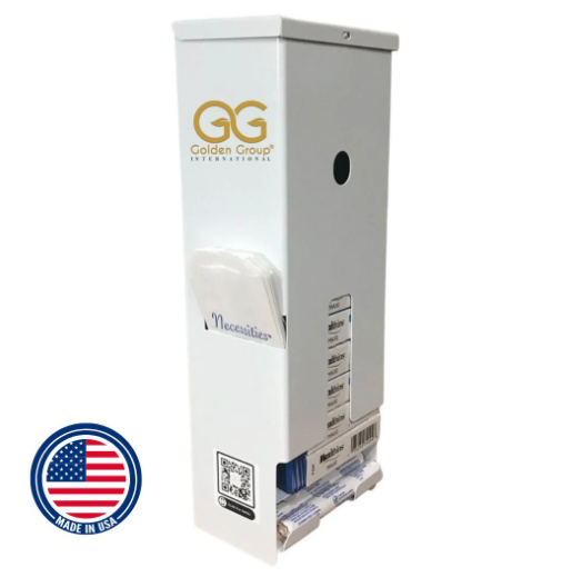 WHITE TAMPON, SANITARY NAPKIN,  AND COURTESY BAG DISPENSER 