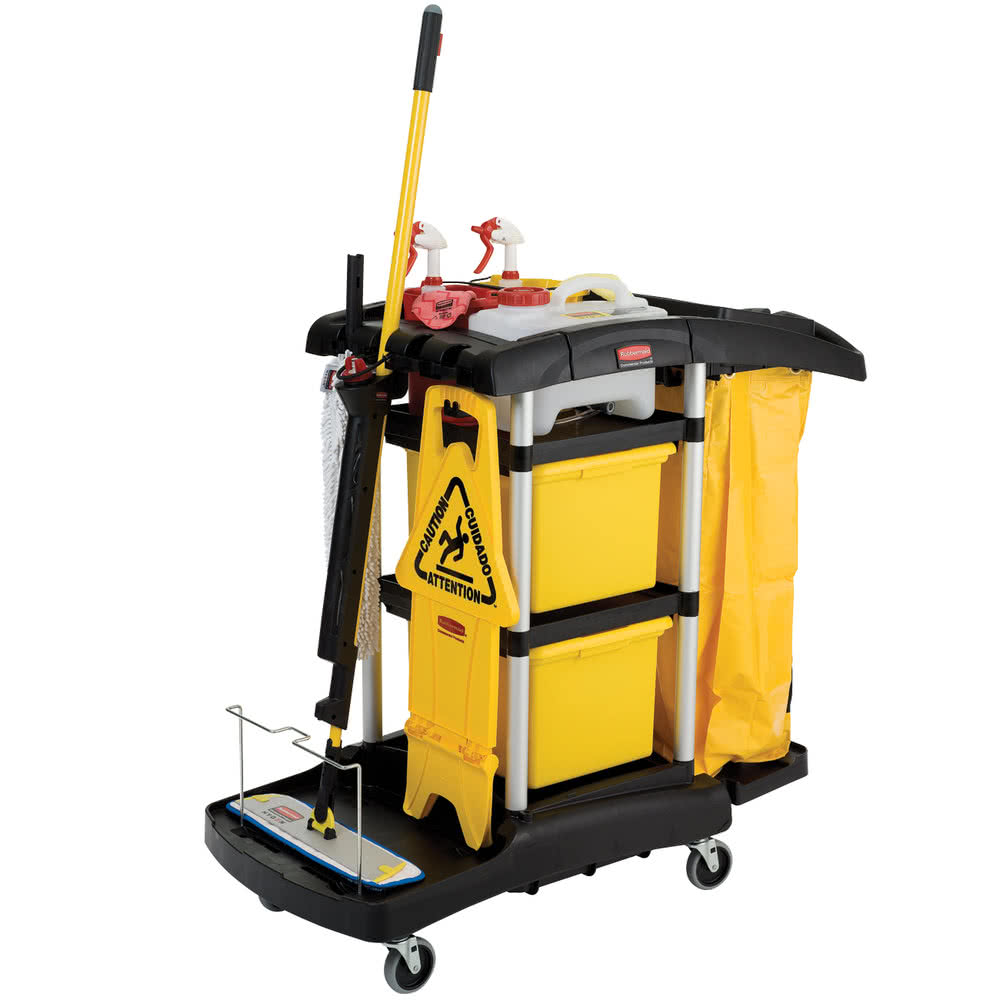 MICROFIBER HIGH CAPACITY JANITOR CART WITH CODED PAILS