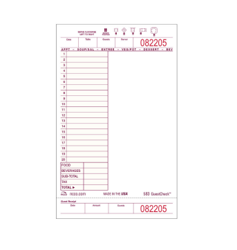 LARGE SINGLE COPY GUESTCHECK  BOARD 1 PLT YELLOW 20 LINE 