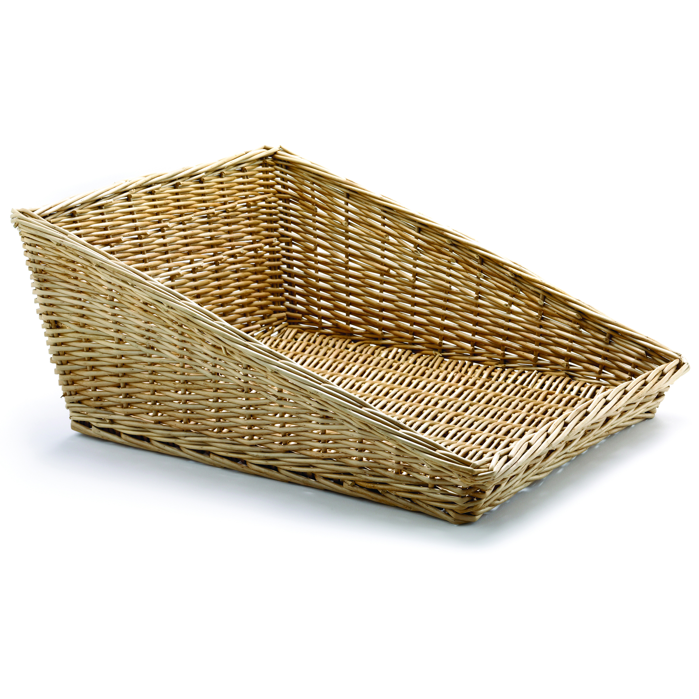 ANGLED WILLOW BASKET, 19X15.5, 2&quot; FRONT, 7.5&quot; BACK  4/CS