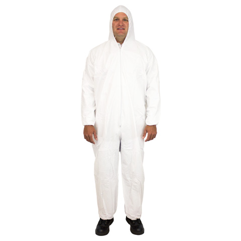 COVERALL WHITE LARGE
MICROPOROUS 60 GRAM
BREATHABLE BARRIER HOOD,
ELASTIC WRISTS &amp; ANKLES 25/CS