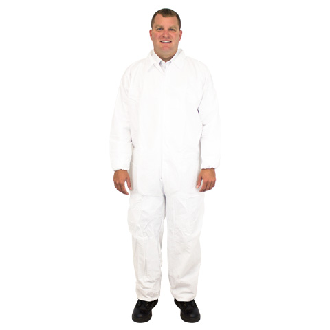 COVERALL WHITE LARGE
MICROPOROUS 60 GRAM, ELASTIC
WRISTS &amp; ANKLES 25/CS