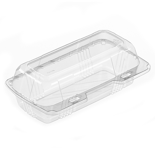 CLEAR 8&quot; SUB/WRAP CONT
8.83x4.96x3.12 PET CLEAR TOP
&amp; BOTTOM HINGED 250/cs