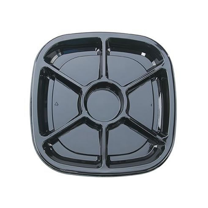 11&quot; SQUARE BLACK 6 COMP  CATERLINE CATERING TRAY 25/CS