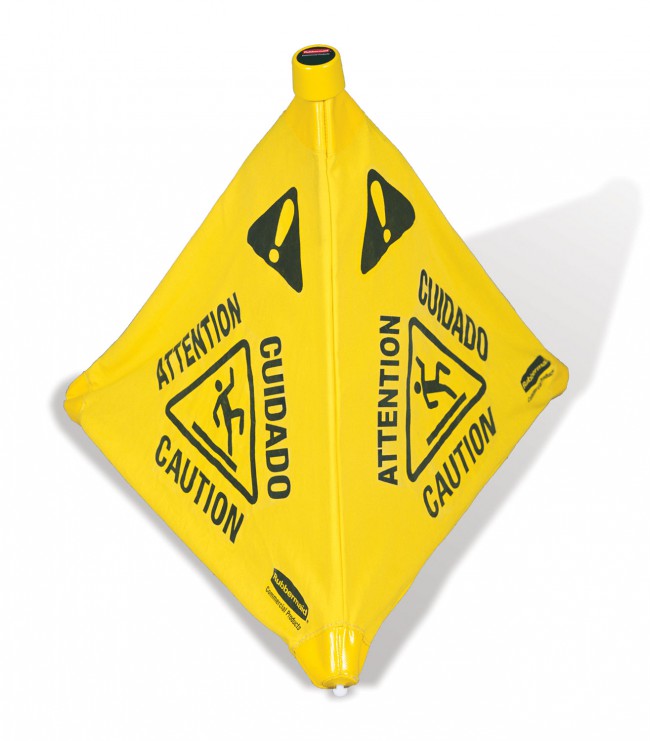 30&quot; POP UP SAFETY CONE YELLOW W/MULTI LINGUAL CAUTION/WET