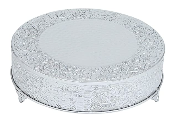 EFAVORMART 18&quot; SILVER ROUND  EMBOSSED METAL CAKE PLATEAU 