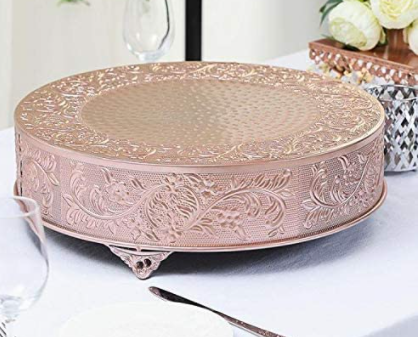 EFAVORMART 18&quot; ROSE GOLD ROUND  EMBOSSED METAL CAKE STAND 