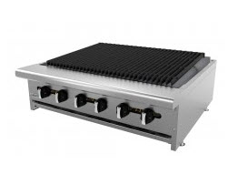 ASBER GAS COUNTERTOP
CHARBROILERSTAINLESS STEEL 6
BURNERS,REVERSIBLE/REMOVABLE
GRATES 36W, 96000 BTU
13.38x36x32.25
