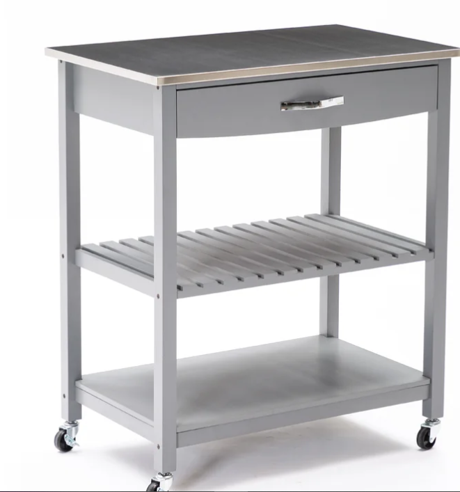FAST FORWARD KITCHEN CART,  GRAY WITH STAINLESS STEEL TOP 