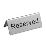 RESERVED TABLE TOP SIGN STAINLESS STEEL EACH