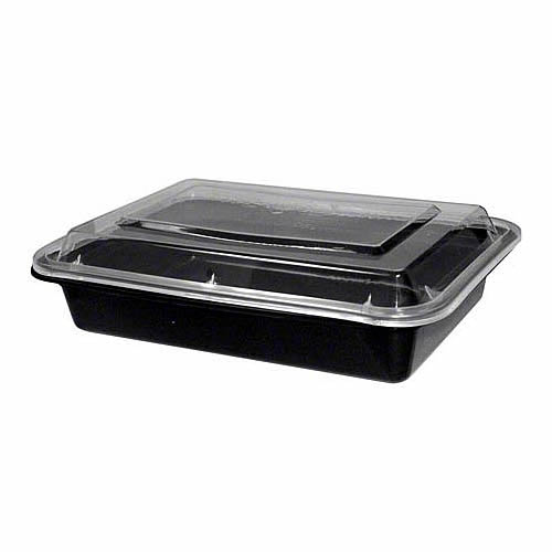 12oz RECTANGULAR BLACK 5&quot; 
PLASTIC MICROWAVABLE CONTAINER 
WITH LID 150/CS