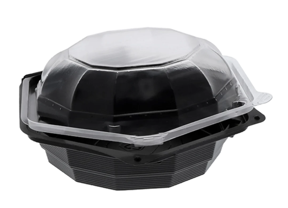 6" SMARTLOCK HEXAGON HINGED  LID BLACK/CLEAR CONTAINER 6X6 