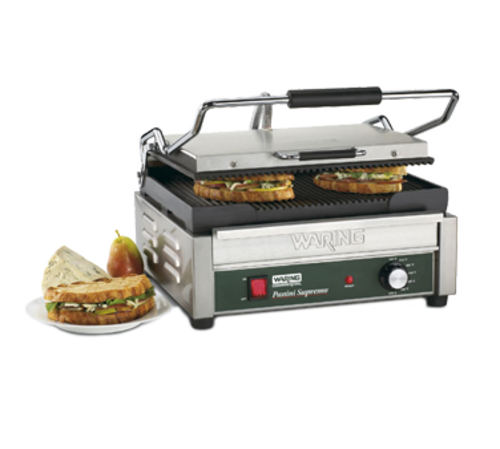 PANINI SUPREMO SANDWICH GRILL 
ELECTRIC SINGLE 14-1/2&quot;X11&quot; 
COOKING SURFACE 120vlt.